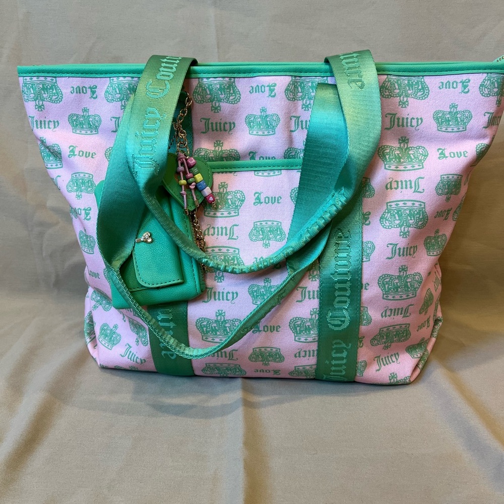 Juicy Couture Pink & Green Logo Tote Bag